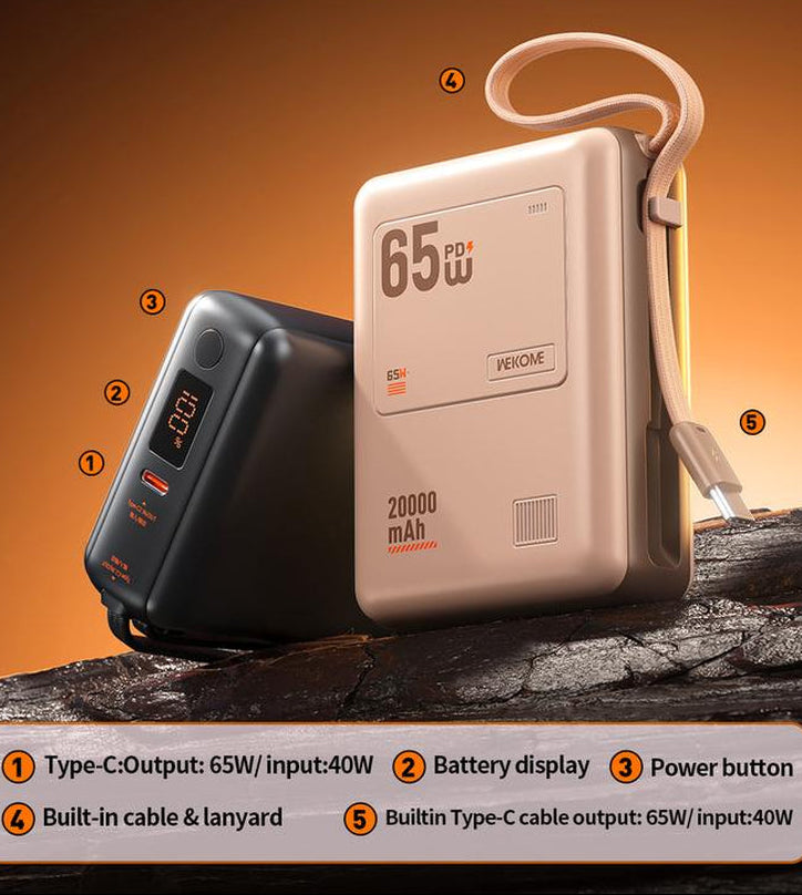 20000mAh Mini Portable Power Bank with 65W Super Fast Charging, Dual Input/Output, Digital Display, Lightweight and Compact Design - Ideal Holiday Gift